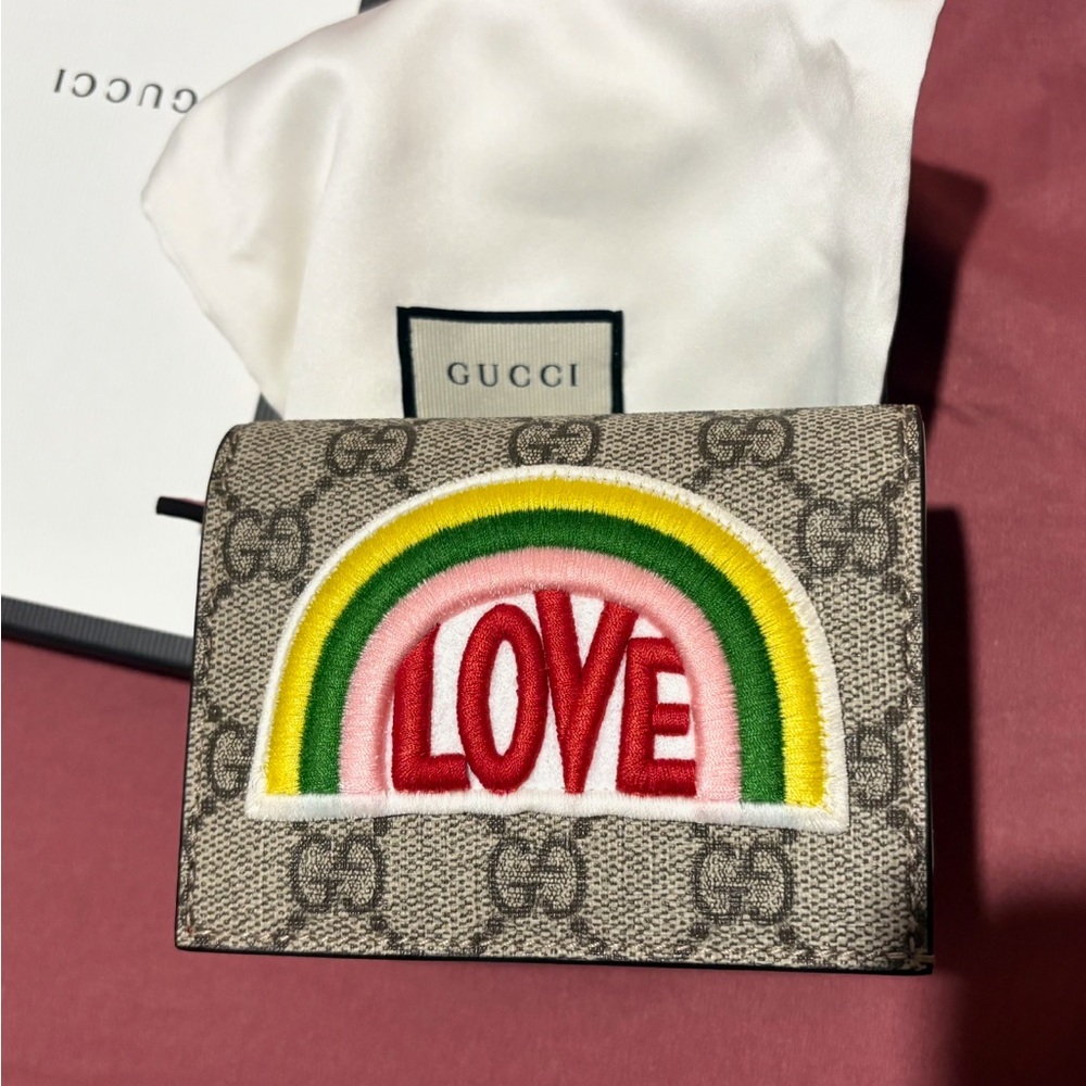 Gucci Monogram Wallet with Rainbow and Love Design